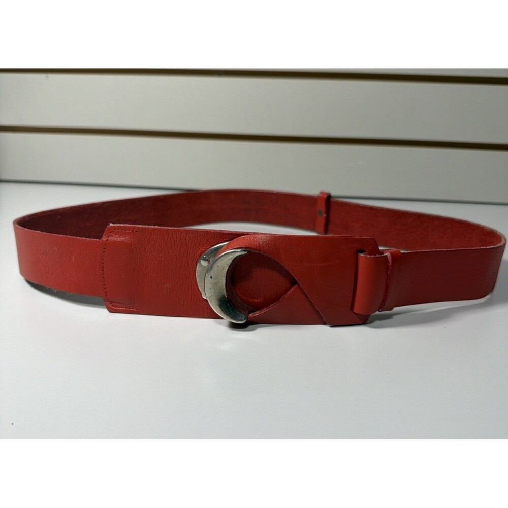 Vintage Crescent Buckle Wide Red Leather Hip Belt OS Statement 80s 90s